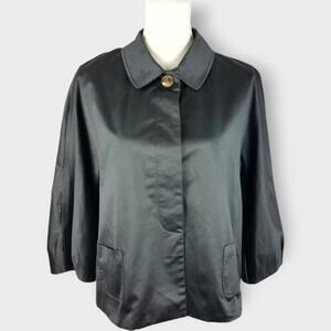 J. Jill Stretch Jacket Coated Cape Black Cotton Satin Shiny Size Large NWT $119